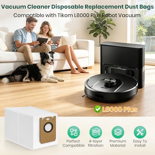 14 Pack Vacuum Bags for Tikom L8000 Plus Series Robot Vacuum, Large Capacity Disposable Replacement Dust Bags for Tikom, Up to 60 Days Hands Free Cleaning