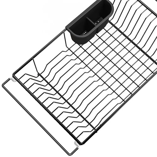 Simple Houseware Large Stainless Over Sink Counter Dish Drainer Rack, Black - color: Black, size: Large