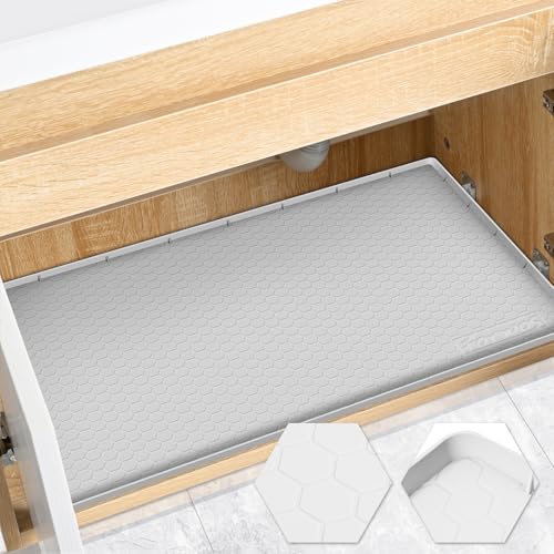 Silicone Under Sink Mat 22"x19", Waterproof Cabinet Liner, LightGrey - color: Light Grey, size: 19"W x 22"L