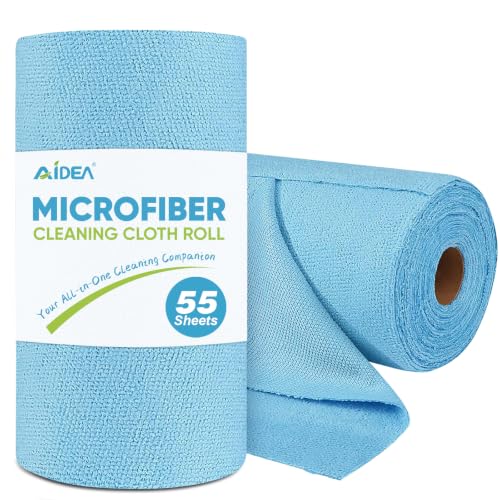 AIDEA Microfiber Cleaning Cloth Roll, Blue Shop Towels 55 Sheets 11×9" - color: Blue, size: 55 Count (Pack of 1)