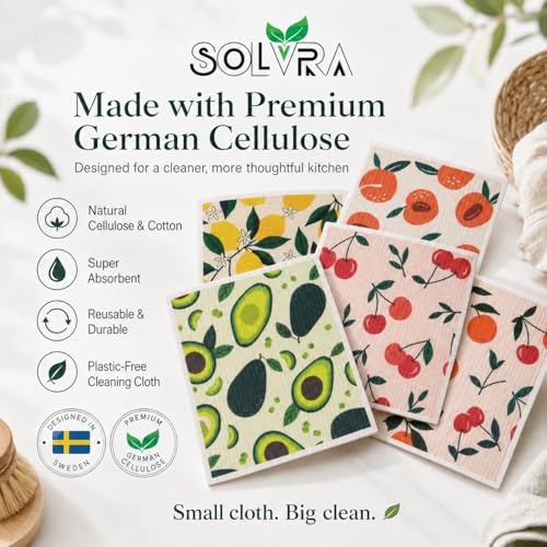 10 Pcs Fruits Print Swedish Dishcloths for Kitchen, German Cellulose - color: 10 Pcs- Fruits Print