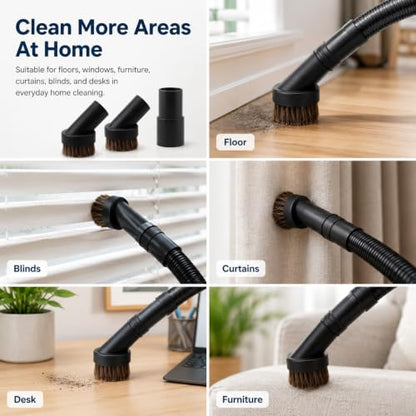 Vacuum Brush Attachment,Horse Hair Round Dust Brush with Universal Adapter - size: 1.25 inch-6pcs