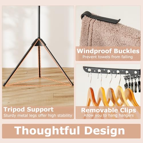 GIANTEX 70" Tripod Clothes Drying Rack w/24 Clips & 32 Rods, 360° Rotatable