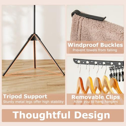 GIANTEX 70" Tripod Clothes Drying Rack w/24 Clips & 32 Rods, 360° Rotatable