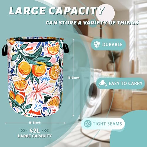 Fruit Orange Laundry Basket Oxford Cloth Foldable Hamper 18.9x16.5 Inch - color: Hawaii Tropical Orange
