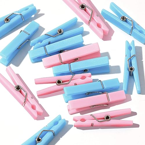 60PCS Baby Shower Clothespin Games Plastic Mini Clothes Pins 1.4 inch for Party Decorations(Pink + Blue) - color: Pink + Blue