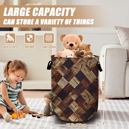 Wood Grain Laundry Basket, Foldable Tree Stump Laundry Hamper Tote Bag Dirty Clothes Storage Bucket Organizer for Bathroom/Laundry/Bedroom 15.7"x19.6" - color: Tree Stump