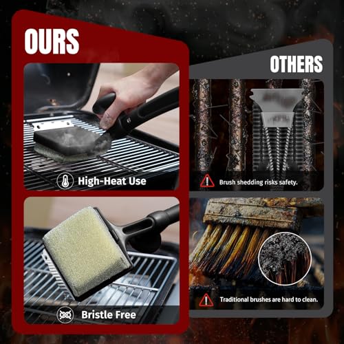 SHINESTAR Grill Brush for Outdoor Grill with 2 Replacement Heads, Black - color: Black Grill Brush & 2 Replacement Heads