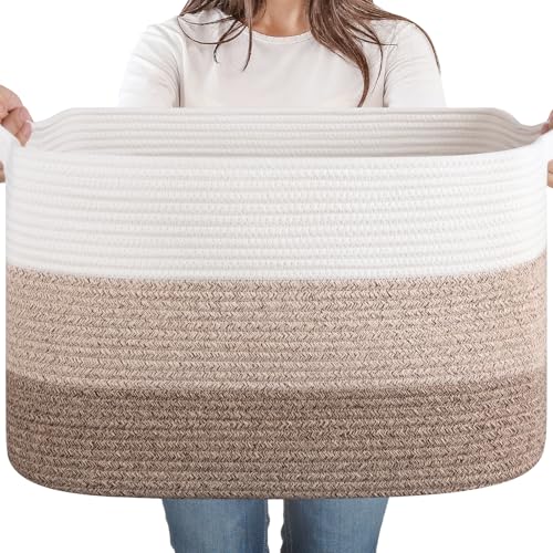 65L Large Woven Blanket Basket for Living Room, 19.7"x15.7"x11.8" - color: Gradient Yellow, size: 19.7"x15.7"x11.8"