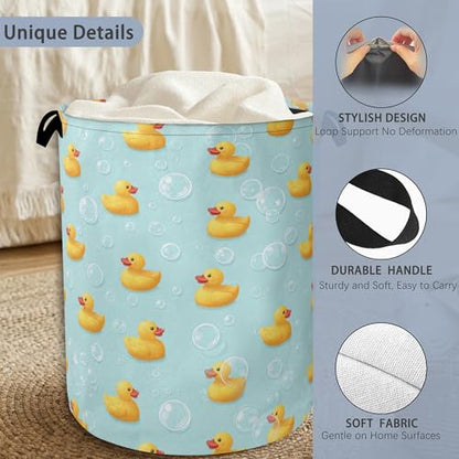 Cute Duck Laundry Basket,Foldable with Handles Tote Bag Oxford Cloth for Bathroom Bedroom Dirty Clothes Storage Bucket 16" x 20.8" - color: Cute Duck