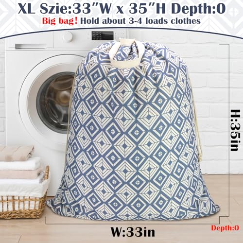 Canvas Laundry Bag with Handles & Drawstring, XL 33"Wx 35"H,Geometry Blue - color: Geometry Blue,1pc XL, size: XL 33"W x 35"H┃1 Pack
