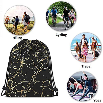 Golden Black Marble Drawstring Bags Backpack Bag Marbling Texture Art Ink Paint Abstract Design Natural Sport Gym Sack Drawstring Bag String Bag Yoga Bag for Men Women - color: Multi-a110