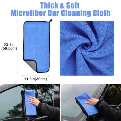 anngrowy 62" Microfiber Car Wash Brush with Long Handle Car Washing Mop Kit Mitt Sponge Car Cleaning Supplies Duster RV Washing Car Brushes, 1 Chenille Scratch-Free Replacement Head (Blue&Yellow) - color: Blue&yellow