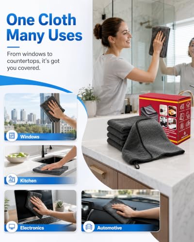 Genie Cloth Magic Cloth,Magic Cleaning Cloth Lint Free Microfiber Cloths,Lint-Free Wiping,Reusable Cleaning Cloths for Glass & Kitchen