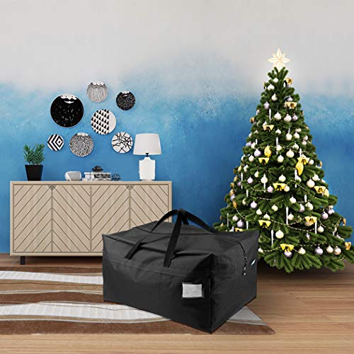AMJ Christmas Decorations Storage Container Bag | Holds Xmas Trees, Lights, Balls etc, Unzippered Top Three Side Open Bag, Black - color: Black