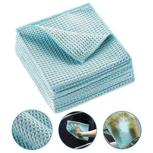 8 Pack Waffle Weave Microfiber Towels,Premium 3D Mesh Waffle Weave Quick Drying Towel for Car Detailing,All-Purpose Streakless Microfiber Cleaning Cloth Kitchen Dish Rags,12 x 12 Inches,Blue - color: Blue