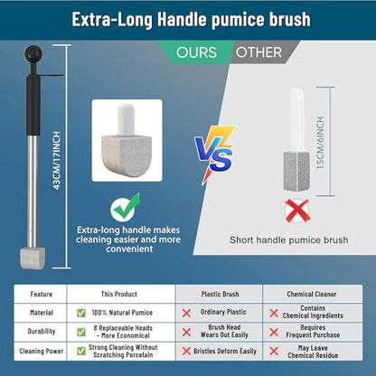 Pumice Toilet Cleaner 17in, Hard Water Stain Remover for Pool & Tub, (1+8) - style: 1handle+8pumice