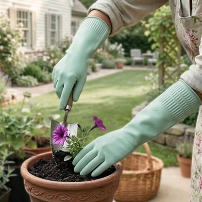 Rubber Dishwashing Gloves, Reusable Cleaning Gloves with Long Cuffs - color: Green (3 Pairs), size: Medium