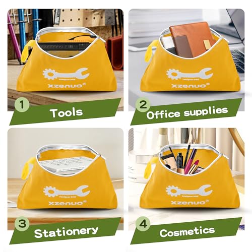 Small Tool Bag with Zipper,16oz 12 inch Tool Pouches - color: Orange