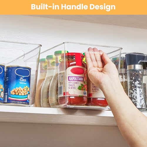 YIHONG 4 Pack Clear Storage Bins, Pantry Organizer Bins with Handle, XL - size: XL(13"L x 7.4"W x 7"H)