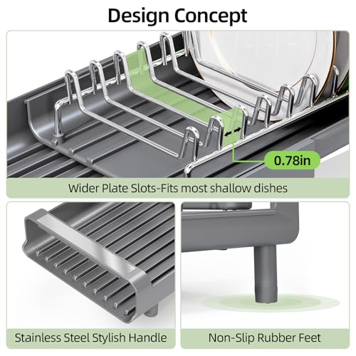 TOOLF Small Dish Drying Rack, Expandable and Space-Saving, Gray - color: Gray