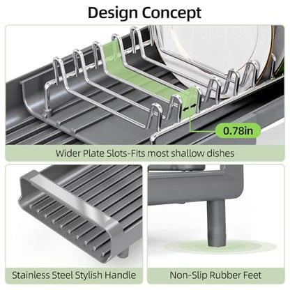 TOOLF Small Dish Drying Rack, Expandable and Space-Saving, Gray - color: Gray