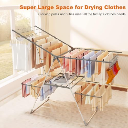 Bigzzia Clothes Drying Rack Foldable, 2-Level Large Laundry Drying Rack - size: Large