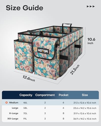 HOTOR Trunk Organizer - Foldable Car Organizer for SUVs & Sedans Storage - color: Blue Flower, size: Medium (2 Compartments)