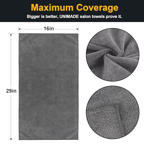UNIMADE Salon Towels 48 Pack, Super Soft Microfiber Gym Towels - color: Grey, size: 48PK