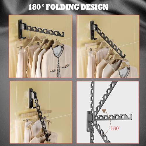 Dr.DJ Wall Mount Coat Hanger Holder Black Clothes Drying Organizer Rack Garment Hooks Aluminium Retractable Folding Indoor Wall Mounted Hanger Space Saver for Laundry Room Bedroom Black 2Pack - color: Black 2racks