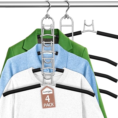 Clothes Hangers Space Saving, Newly Upgraded Detachable Shirt Hangers, 4-Tier Non-Slip Coat Hanger with 360° Swivel Hook for Closet Organizers and Storage Shirt,Sweater,Suit - 4 Pack, Patent Pending - color: Black-4 Layers, size: 4pcs