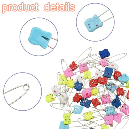 30 PCS Safety Pin Diaper Pin Stainless Steel Cloth Pins Plastic Head Cloth Diaper Pins with Locking Closures，Colour Random 54MM/2.2 Inch（Colour/Animals） - color: Colour/Animals