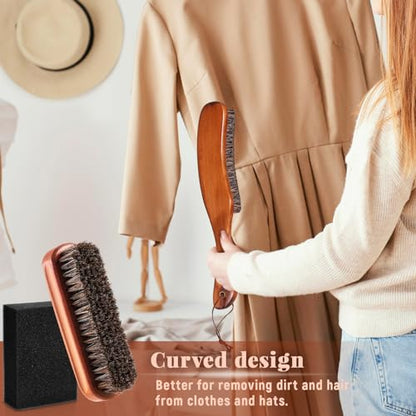 4 Pcs Horsehair Felt Hat Brush Kit with Cleaning Sponge Cowboy Clean Hat Wood Fedora Hat Cleaning Set Baseball Cap Lint Brush Remove Dust for Hair Furniture Suits Clothes(Style A) - style: Style A