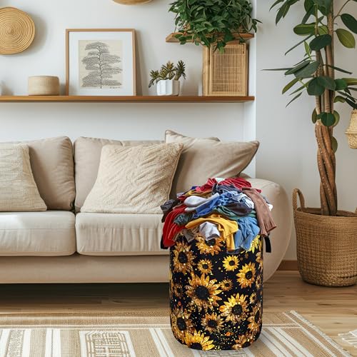 Sunflowers Laundry Basket Oxford Cloth Foldable Hamper 18.9x16.5 Inch - color: Beautiful Sunflower Flowers