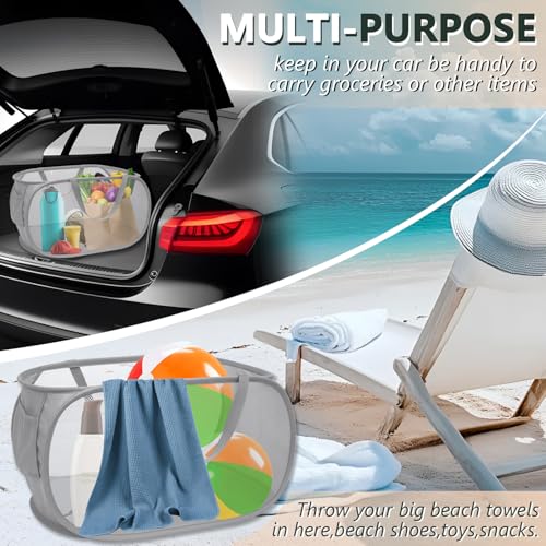 Collapsible Laundry Hamper Basket,Pop Up Mesh Foldable Bag for Laundry Room - color: Grey