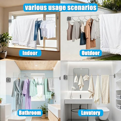 Retractable Clothesline Indoor Outdoor Non-Sag 16.2Ft Stainless Line(Gray) - color: Gray
