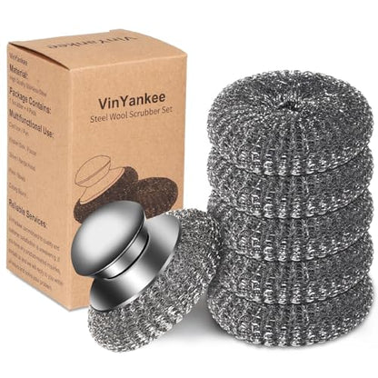 6pcs Steel Wool Scrubber with Wire Sponge Pads, Stainless Steel Scrubber