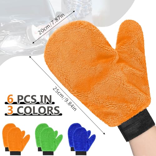 Teenyyou 6 Pcs Microfiber Dusting Mitt Car Wash Mitts Cleaning Glove with Thumb Reusable Terry Dusting Gloves with Elastic Wrist Cuff for Car Wheel Plants House Kitchen(Bright Color,9.84 x 7.87 Inch) - color: Bright Color, size: 9.84 x 7.87 Inch