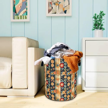 Folk Flower Art Boho Laundry Basket Foldable Oxford Cloth 18.9 x 16.5 Inch - color: Folk Flower Art