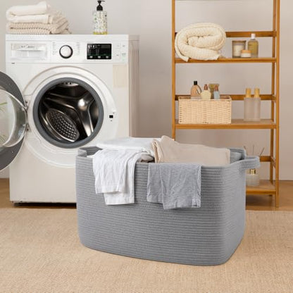 65L Large Woven Blanket Basket for Living Room, 19.7"x15.7"x11.8" - color: Light Grey, size: 24"x16.9"x14.2"