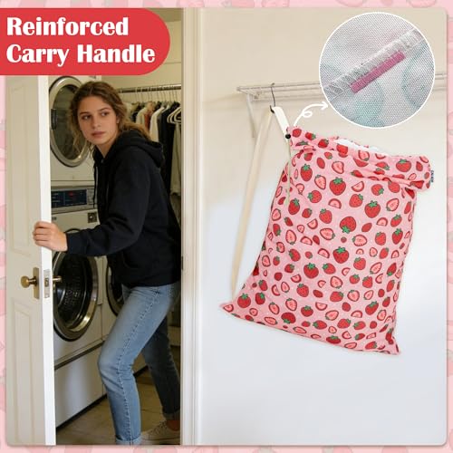 Canvas Laundry Bag with Shoulder Strap Drawstring, Strawberry, 23"W x 29"H - color: Strawberry