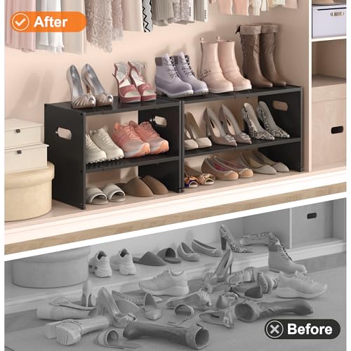 Shoe-Rack-Organizer-for-Closet, Expandable Shoe Storage Shelf For Entryway - color: Black
