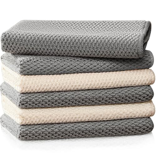 Barista Microfiber Towels 6-Pack, Coffee Cloths 12"x12" - color: Grey*4/Beige*2