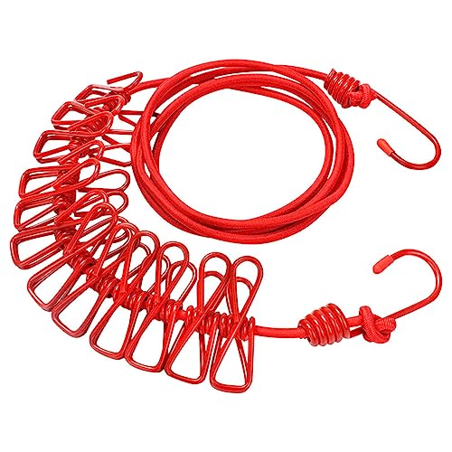 ALINNA Retractable Portable Clothesline, Travel Clothesline with 12 Clothespins for Indoor Laundry Drying, Outdoor Camping Accessories (Red) - style: Red