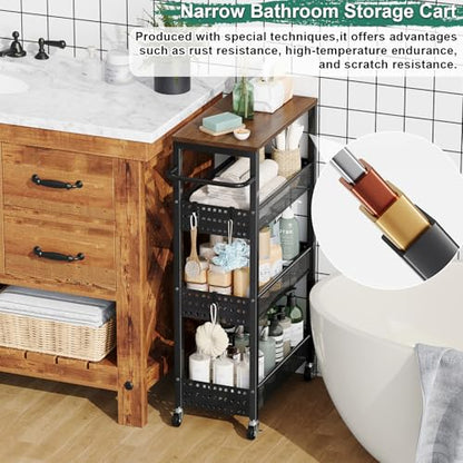 Laundry Room Slim Rolling Cart with Wheels for Between Washer and Dryer Gap - color: Classic Black, size: 9.1″ Wide