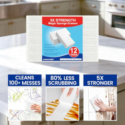 12 Pack Magic Cleaning Sponge Erasers, 5X Density Long Lasting Melamine Sponge Shower and Tub Scrubber, Multi-Functional Household Kitchen Cleaning Sponges Foam for Bathroom Sink Wall Cleaner