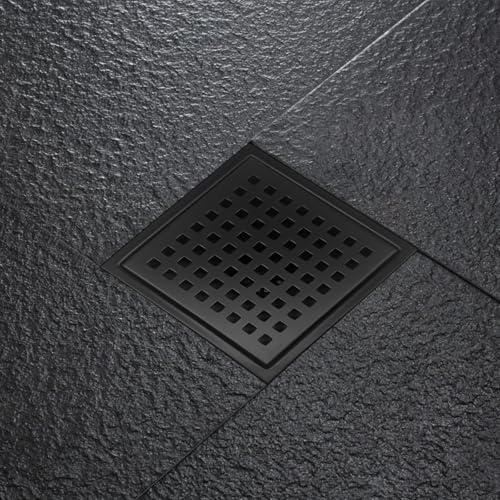 4 Inch Square Shower Drain with Flange, Removeable Grate SUS 304 Stainless Steel Shower Drain with Hair Catcher (Matte Black, 4 Inch) - color: Matte Black, size: 4 Inch