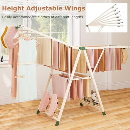 GIANTEX Foldable Metal Clothes Drying Rack, 72.5" Height Adjustable Wings - color: Beige, size: 72.5"L x 39"-66"H