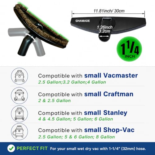 Universal Vacuum Attachments & Brushes Kit - Hardwood Floor Vacuum Brush Head Attachment & Shop-vacs Accessories - Universal Vacuum Hose Adapter Kit & Dryer vent Flexible Crevice Attachment