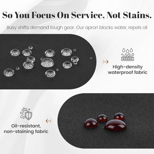 Serrenf 3 Pcs Server Apron with 3 Pockets, aprons for women with pockets, waterproof apron with waitress apron, aprons for men black apron
